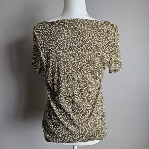 Liz Claiborne Top Womens XL Leopard Print Sheer‎ Mesh Y2K Fitted Scoop Neck - Picture 4 of 10